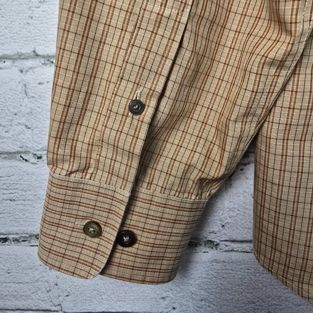 EDDIE BAUER RELAXED FIT WRINKLE RESISTANT LONG SLEEVE TAN PLAID SHIRT SIZE LARGE - Picture 5 of 8